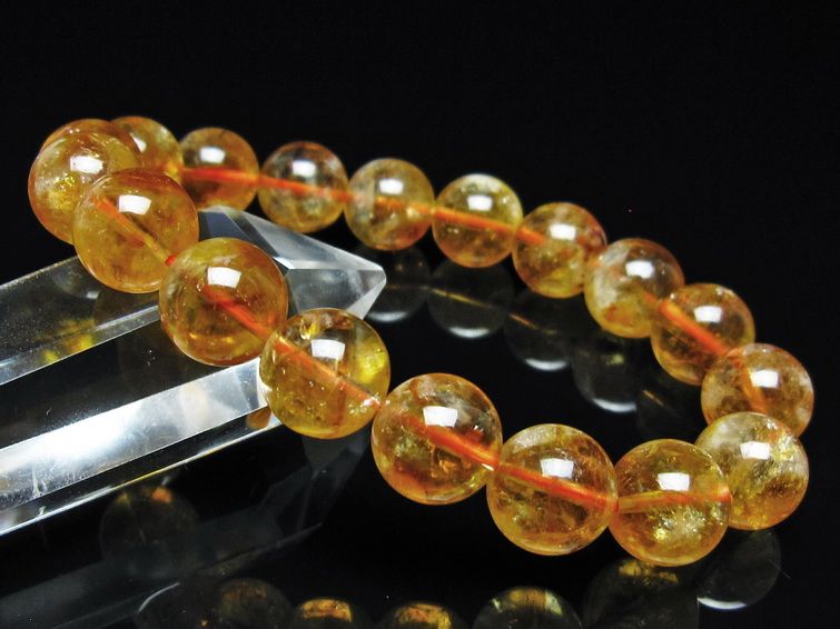シトリン ブレスレット 虹入り 11mm シトリンクォーツ ブレス メール便可 一点物 111-50429