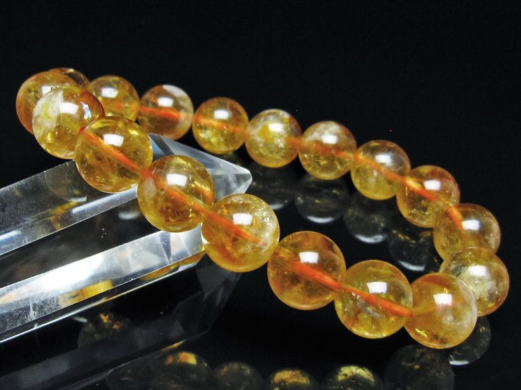 シトリン ブレスレット 虹入り 11mm シトリンクォーツ ブレス メール便可 一点物 111-50437
