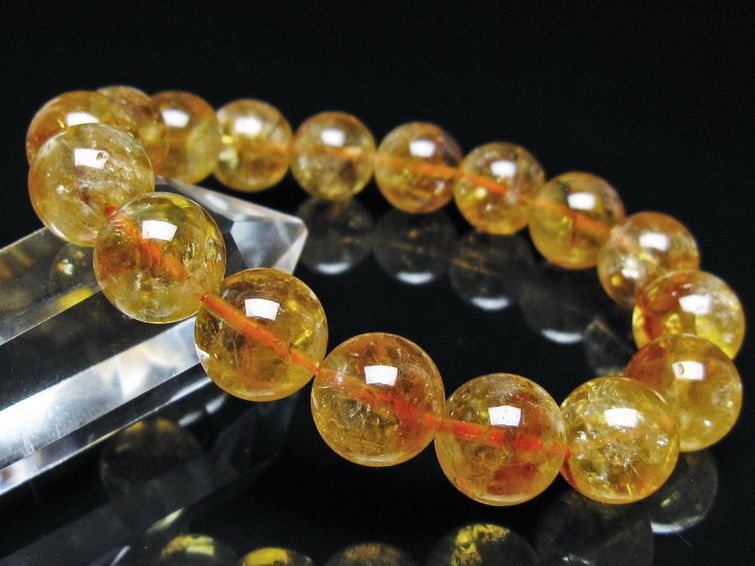 シトリン ブレスレット 虹入り 12mm シトリンクォーツ ブレス メール便可 一点物 111-50438