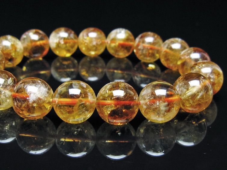 シトリン ブレスレット 虹入り 12mm シトリンクォーツ ブレス メール便可 一点物 111-50440