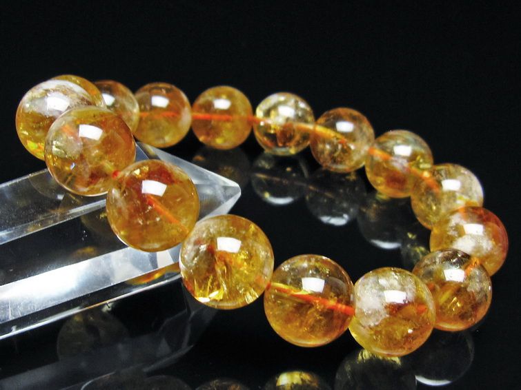 シトリン ブレスレット 虹入り 13mm シトリンクォーツ ブレス メール便可 一点物 111-50444
