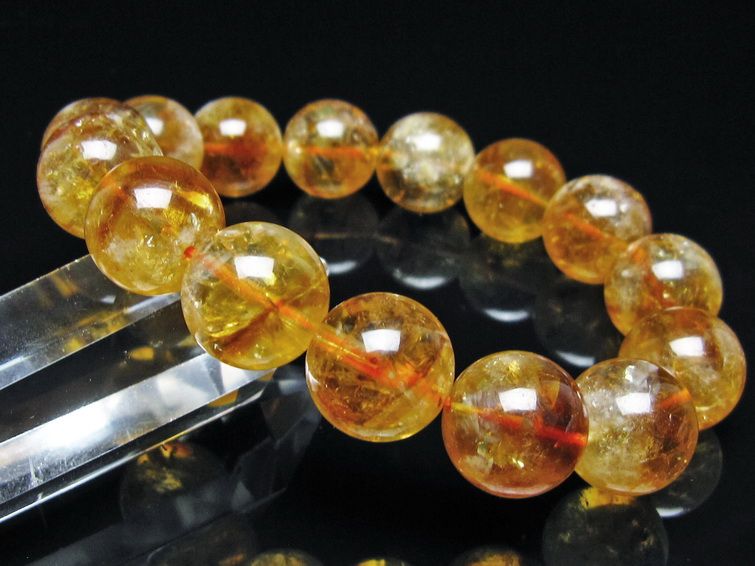 シトリン ブレスレット 虹入り 14mm シトリンクォーツ ブレス メール便可 一点物 111-50445