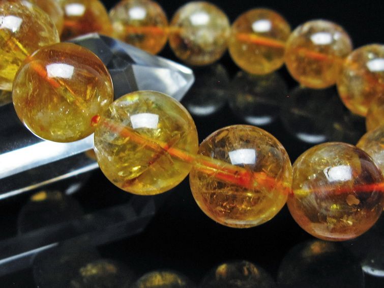 シトリン ブレスレット 虹入り 14mm シトリンクォーツ ブレス メール便可 一点物 111-50445