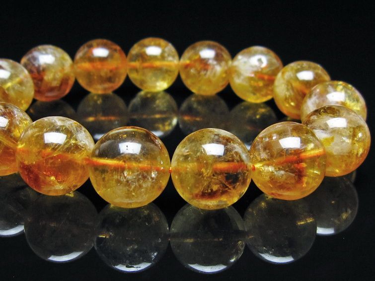 シトリン ブレスレット 虹入り 14mm シトリンクォーツ ブレス メール便可 一点物 111-50445