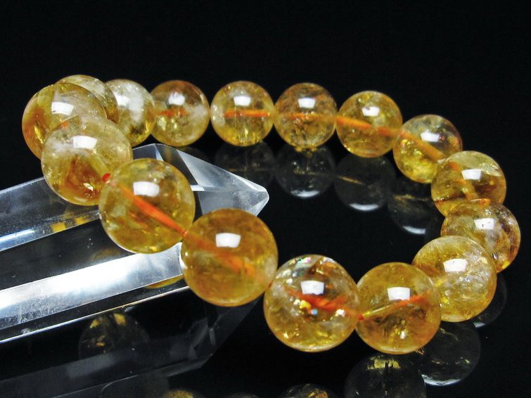 シトリン ブレスレット 虹入り 13mm シトリンクォーツ ブレス メール便可 一点物 111-50446