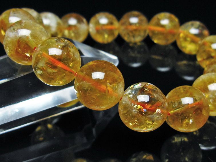 シトリン ブレスレット 虹入り 13mm シトリンクォーツ ブレス メール便可 一点物 111-50446