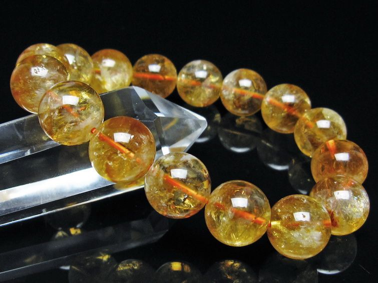 シトリン ブレスレット 虹入り 13mm シトリンクォーツ ブレス メール便可 一点物 111-50447