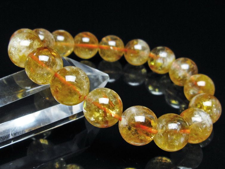 シトリン ブレスレット 虹入り 12mm シトリンクォーツ ブレス メール便可 一点物 111-50448