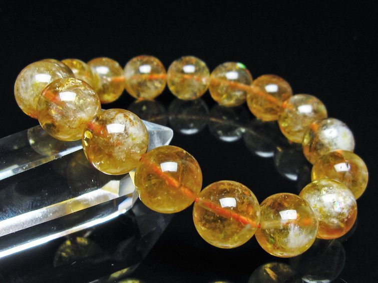 シトリン ブレスレット 虹入り 12mm シトリンクォーツ ブレス メール便可 一点物 111-50449
