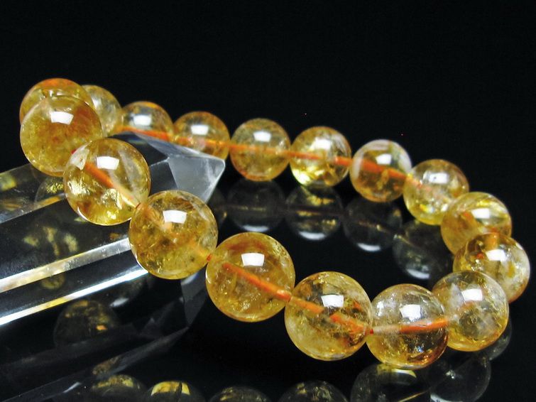 シトリン ブレスレット 虹入り 12mm シトリンクォーツ ブレス メール便可 一点物 111-50452
