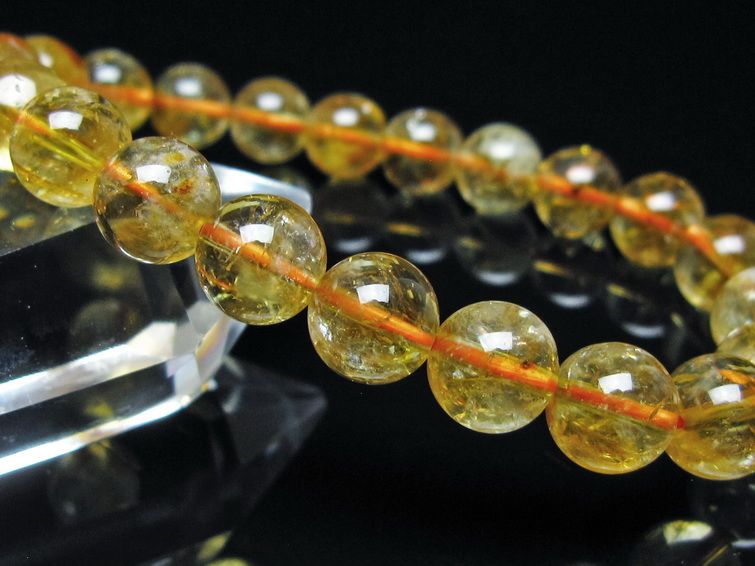 シトリン ブレスレット 虹入り 9mm シトリンクォーツ ブレス メール便可 一点物 111-50457
