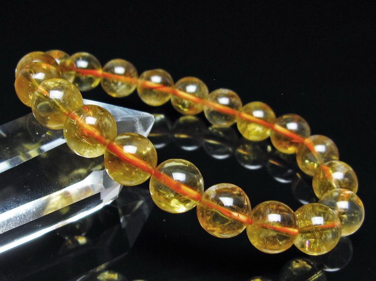 シトリン ブレスレット 虹入り 9mm シトリンクォーツ ブレス メール便可 一点物 111-50463
