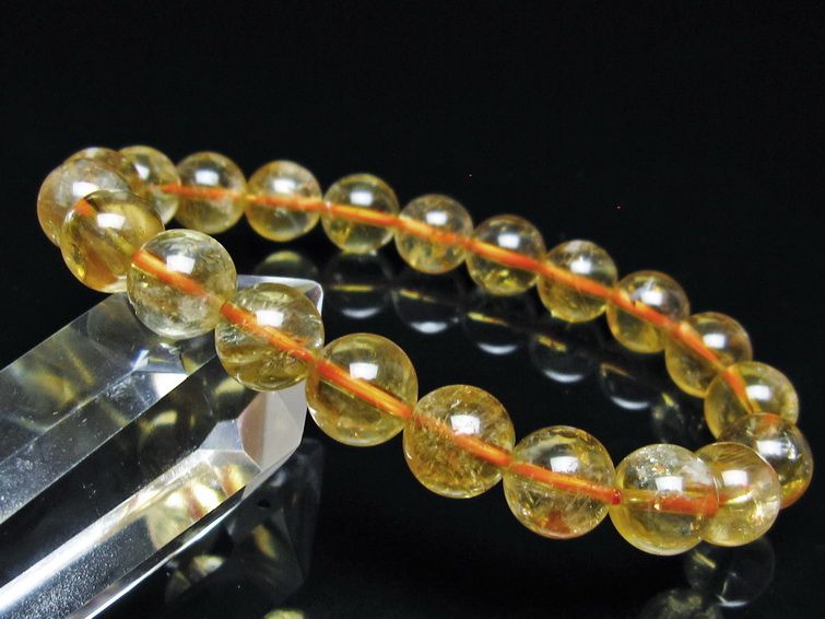 シトリン ブレスレット 虹入り 9mm シトリンクォーツ ブレス メール便可 一点物 111-50464