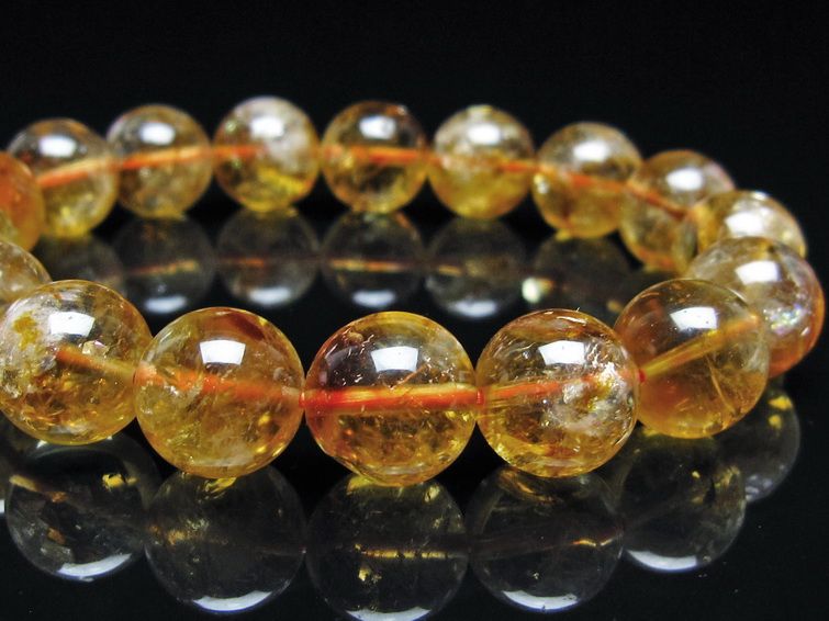 シトリン ブレスレット 虹入り 12mm シトリンクォーツ ブレス メール便可 一点物 111-50484