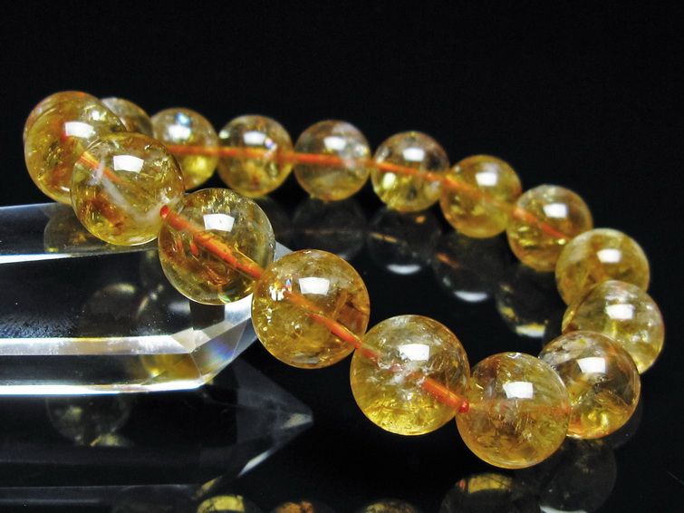 シトリン ブレスレット 虹入り 12mm シトリンクォーツ ブレス メール便可 一点物 111-50485