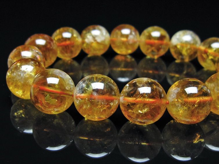シトリン ブレスレット 虹入り 13mm シトリンクォーツ ブレス メール便可 一点物 111-50486