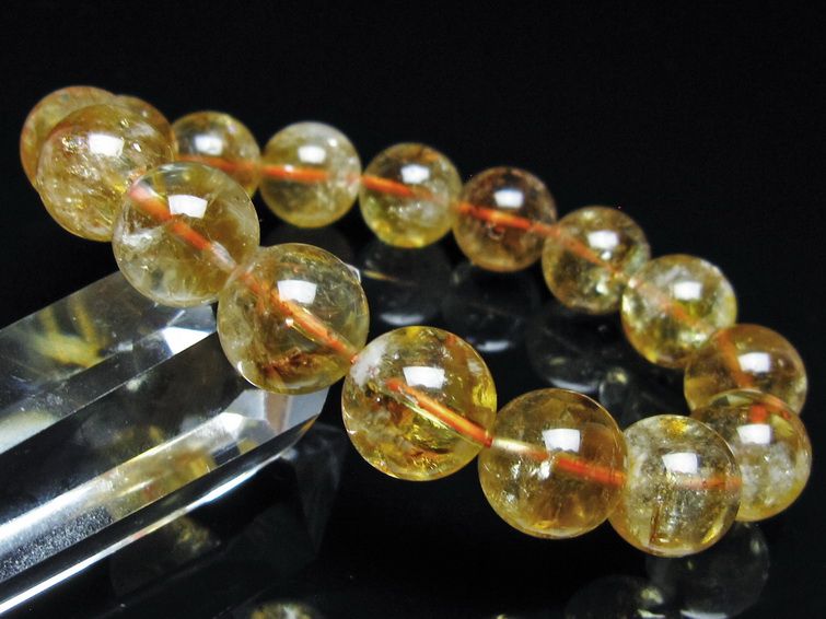 シトリン ブレスレット 虹入り 13mm シトリンクォーツ ブレス メール便可 一点物 111-50489
