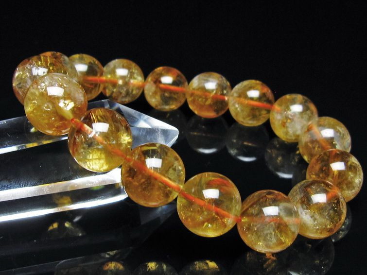 シトリン ブレスレット 虹入り 13mm シトリンクォーツ ブレス メール便可 一点物 111-50491
