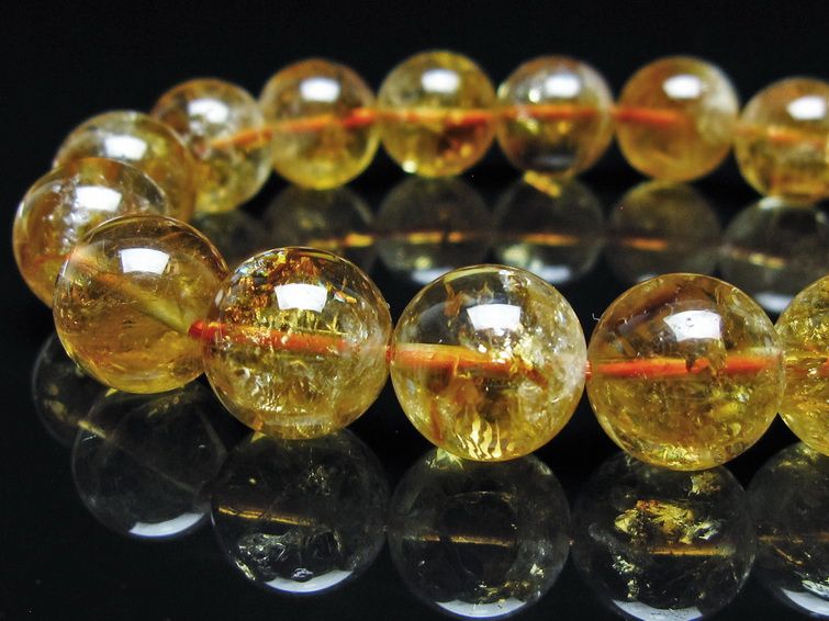 シトリン ブレスレット 虹入り 13mm シトリンクォーツ ブレス 一点物 111-50503