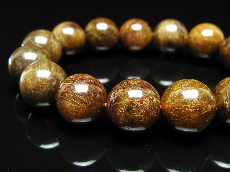 ルチルクォーツ ブレスレット 14mm ブロンズルチル ブレス 一点物 111-50795