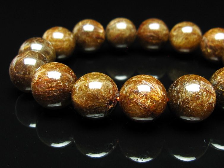 ルチルクォーツ ブレスレット 14mm ブロンズルチル ブレス 一点物 111-50796