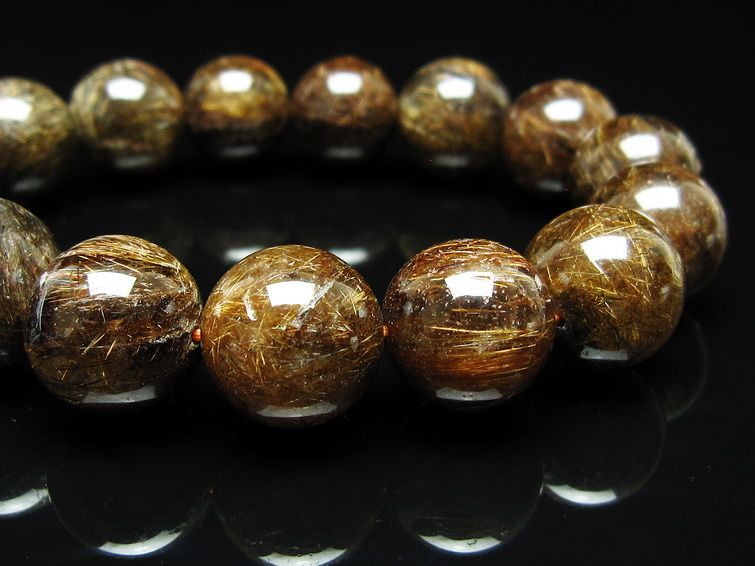 ルチルクォーツ ブレスレット 14mm ブロンズルチル ブレス 一点物 111-50820