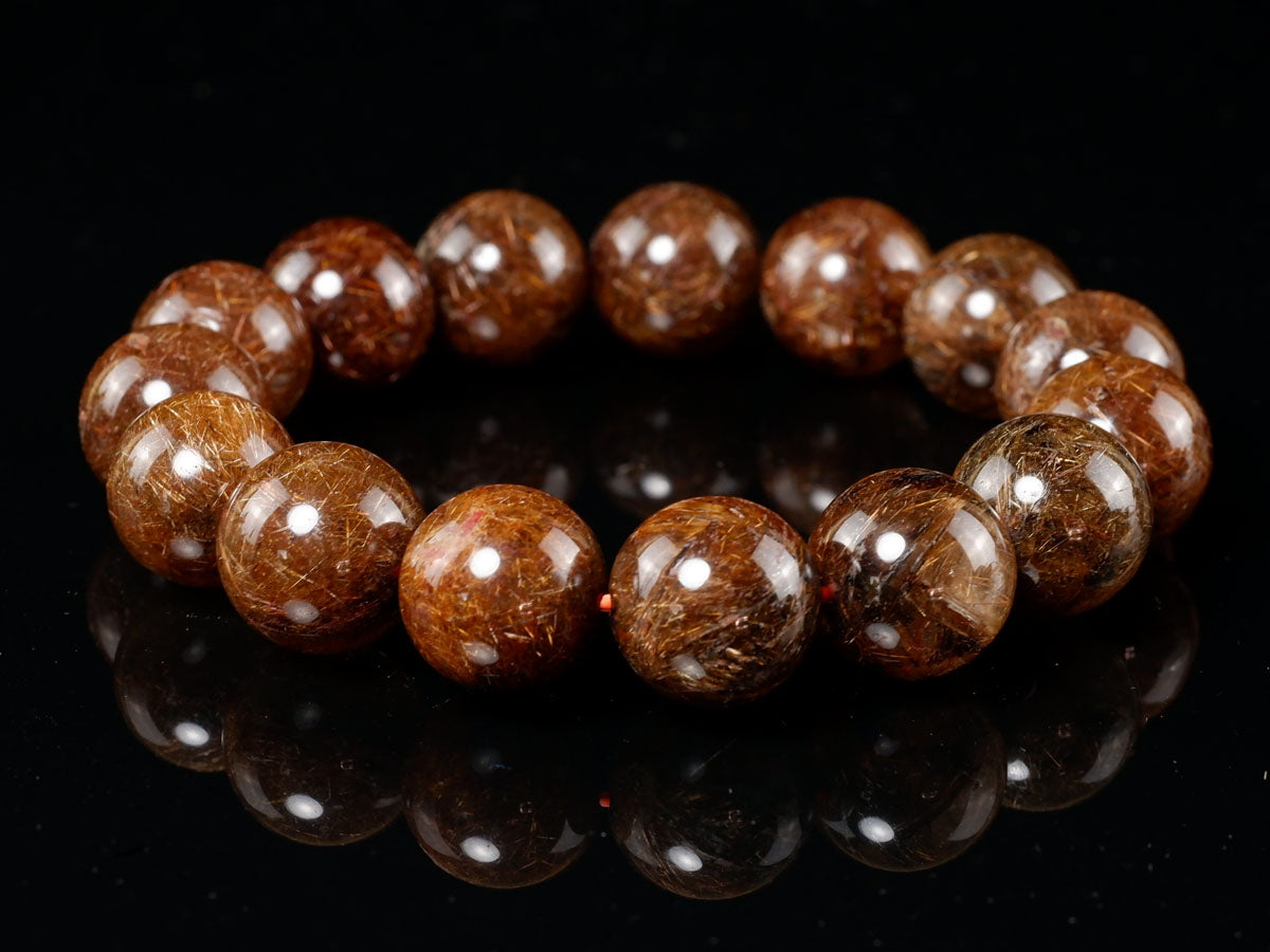 ルチルクォーツ ブレスレット 15mm ブロンズルチル ブレス 一点物 111-50833