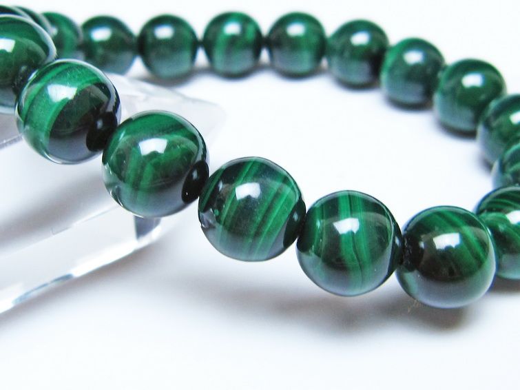 マラカイト ブレスレット 10mm メール便可 一点物 111-51814