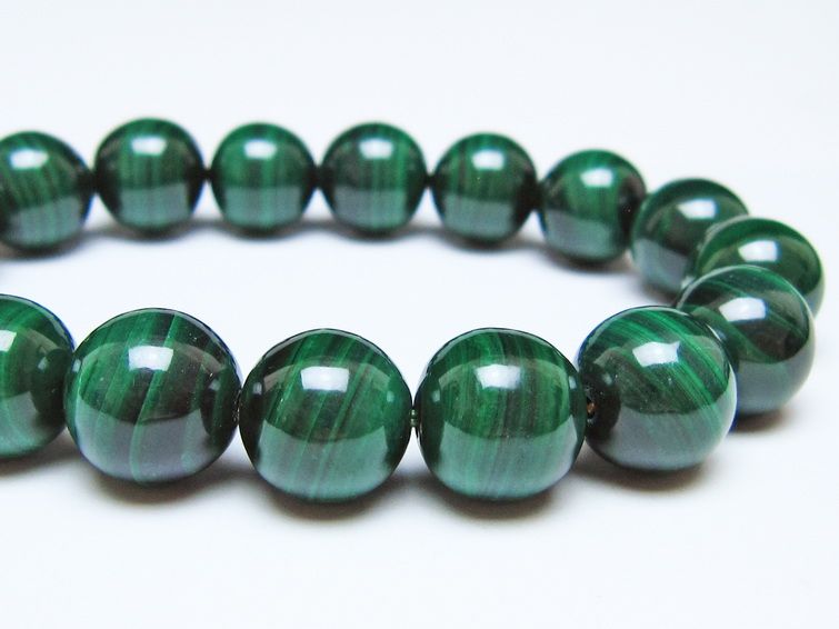 マラカイト ブレスレット 12mm メール便可 一点物 111-51836