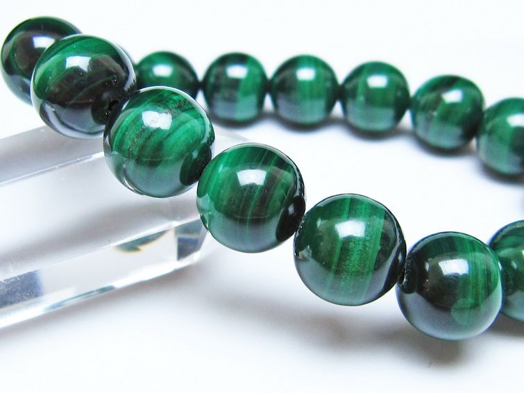 マラカイト ブレスレット 12mm メール便可 一点物 111-51837