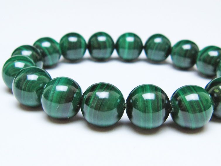 マラカイト ブレスレット 12mm メール便可 一点物 111-51838