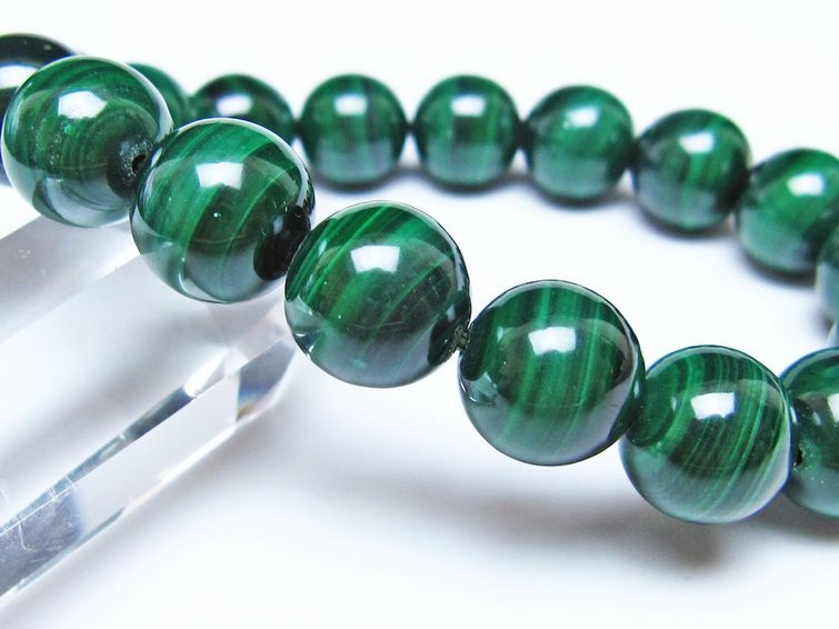 マラカイト ブレスレット 12mm メール便可 一点物 111-51839