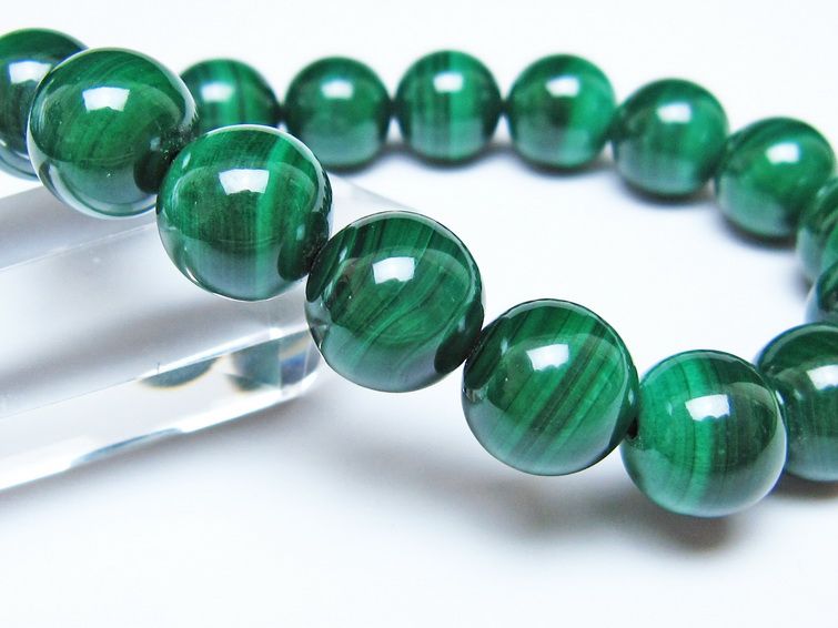 マラカイト ブレスレット 12mm メール便可 一点物 111-51840