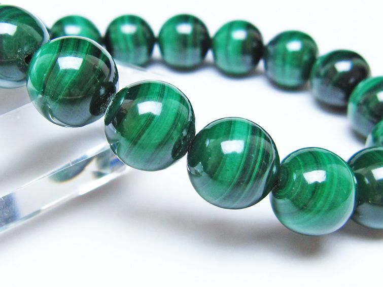 マラカイト ブレスレット 12mm メール便可 一点物 111-51841