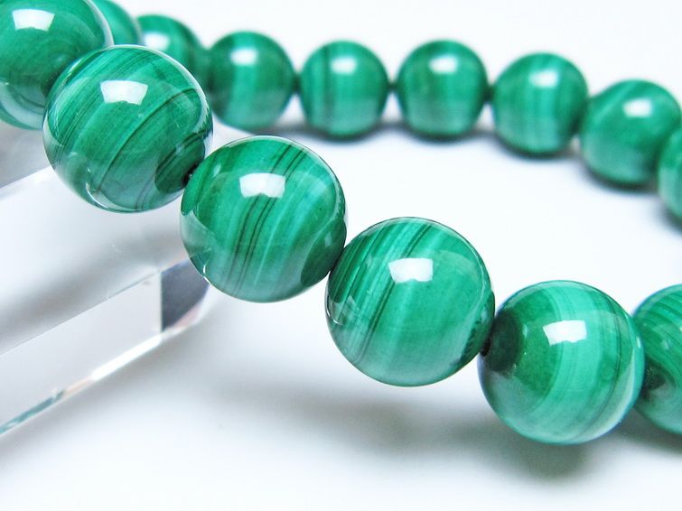 マラカイト ブレスレット 12mm メール便可 一点物 111-51846