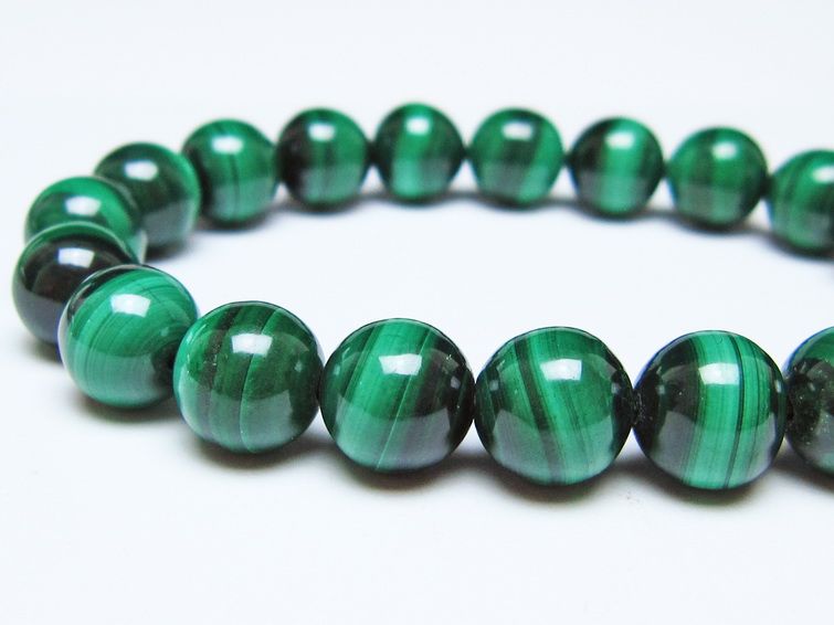 マラカイト ブレスレット 10mm メール便可 一点物 111-51875