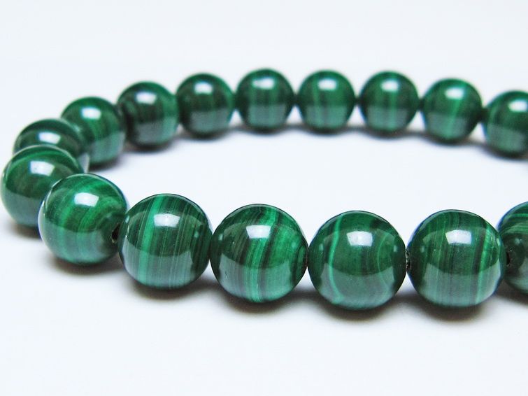マラカイト ブレスレット 10mm メール便可 一点物 111-51884