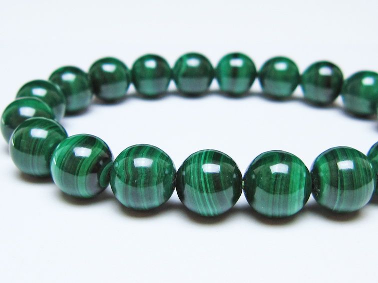 マラカイト ブレスレット 10mm メール便可 一点物 111-51887