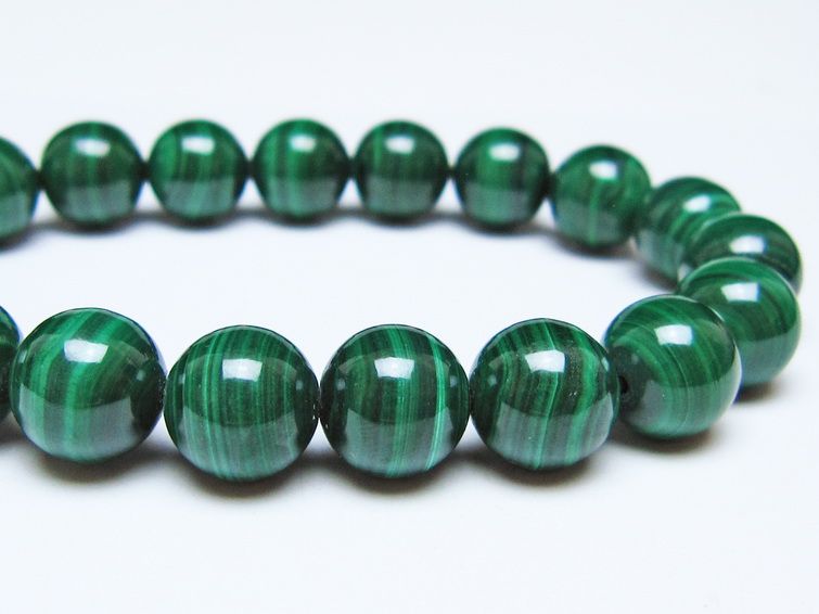 マラカイト ブレスレット 10mm メール便可 一点物 111-51889