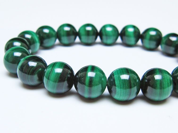 マラカイト ブレスレット 10mm メール便可 一点物 111-51892