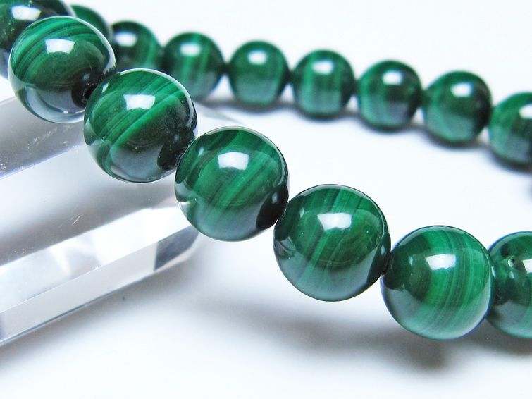 マラカイト ブレスレット 10mm メール便可 一点物 111-51897
