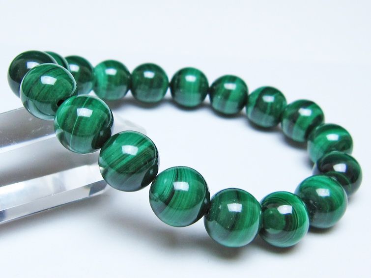 マラカイト ブレスレット 12mm メール便可 一点物 111-51921