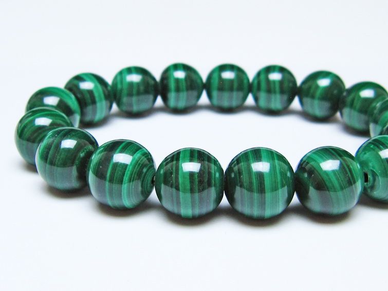 マラカイト ブレスレット 12mm メール便可 一点物 111-51922