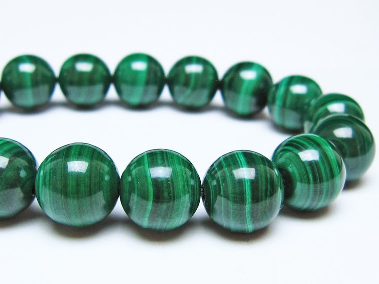 マラカイト ブレスレット 12mm メール便可 一点物 111-51926