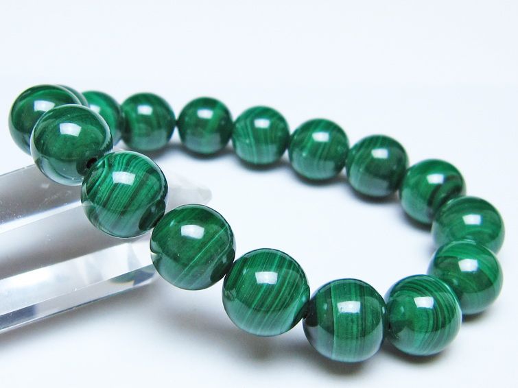 マラカイト ブレスレット 12mm メール便可 一点物 111-51927