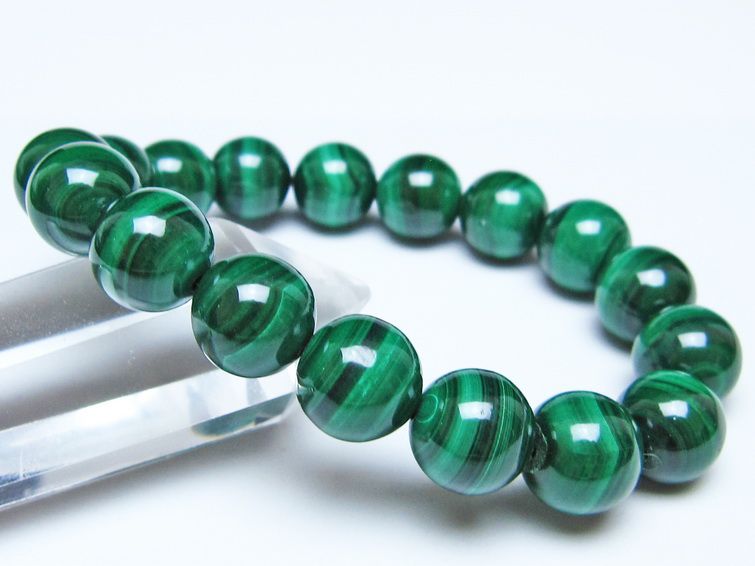マラカイト ブレスレット 12mm メール便可 一点物 111-51930
