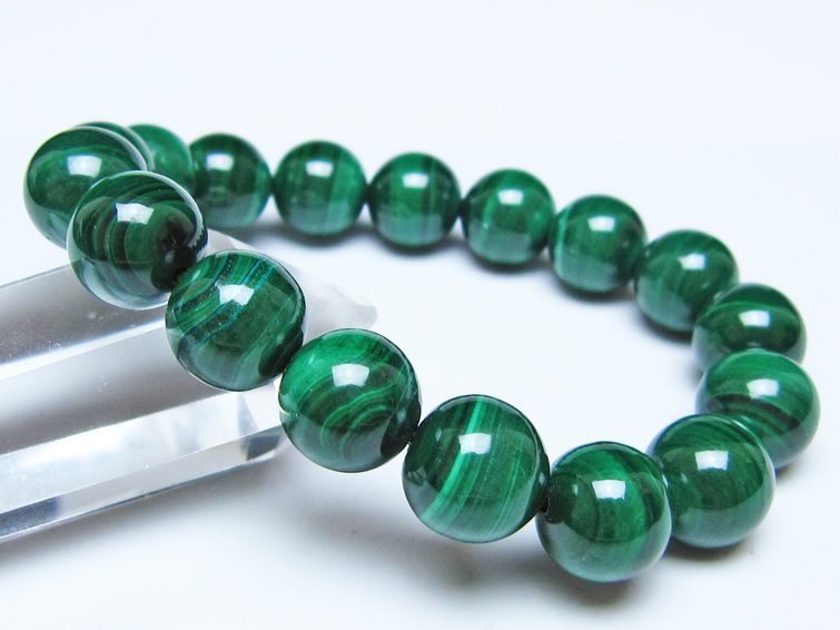 マラカイト ブレスレット 12mm メール便可 一点物 111-51931