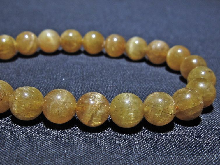 イエローアパタイト ブレスレット キャッツアイ 8mm メール便可 一点物 111-52746