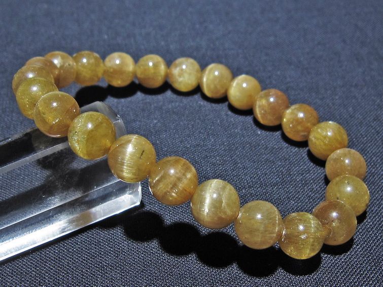 イエローアパタイト ブレスレット キャッツアイ 8mm メール便可 一点物 111-52789