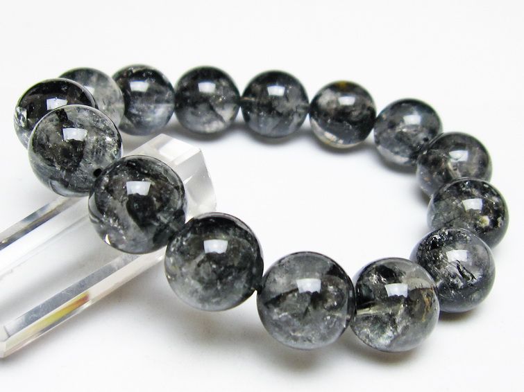 ブラックエレスチャルクォーツ ブレスレット 14mm 一点物 111-53825